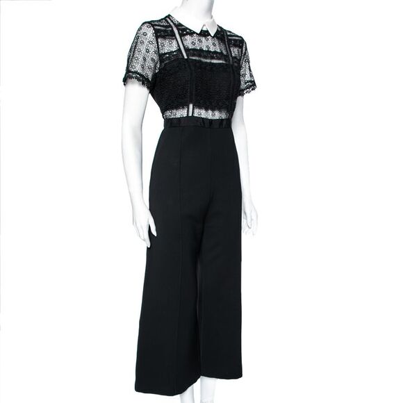 Self Portrait Black Crepe Lace Detailed Top Jumpsuit L - Picture 2 of 4